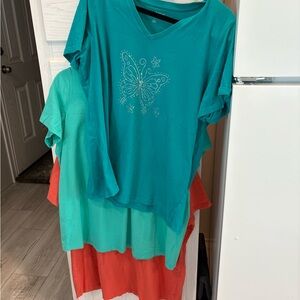 Woman Within Bundle of 3 T Shirts Teal, Green, and Orange Tops